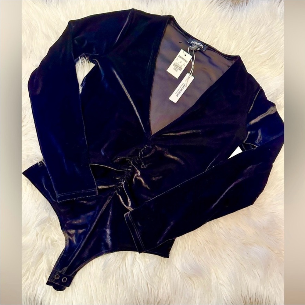 NWT EXPRESS Ruched Back Velvet Bodysuit